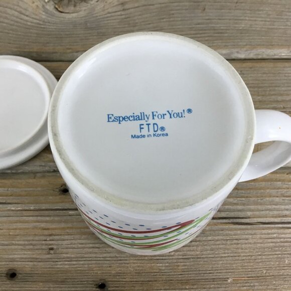 Vintage FTD Especially For You Coffee Mug with Lid Polka Dot Red Green Scribble - Picture 7 of 8